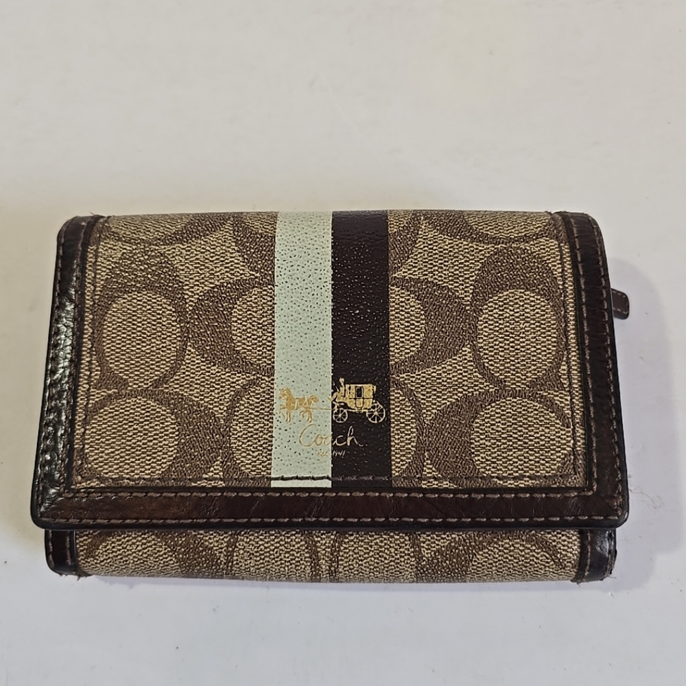 COACH Heritage Stripe Collection Horse & Carriage Bifold Wallet